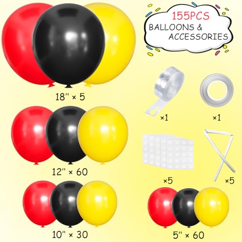 MEBAY Red Black Yellow Balloon Garland Arch Kit 155Pcs Latex Balloons Different Size 18 12 10 5 inch for Cartoon Game Baby Shower Birthday Party Supplies - Image 5