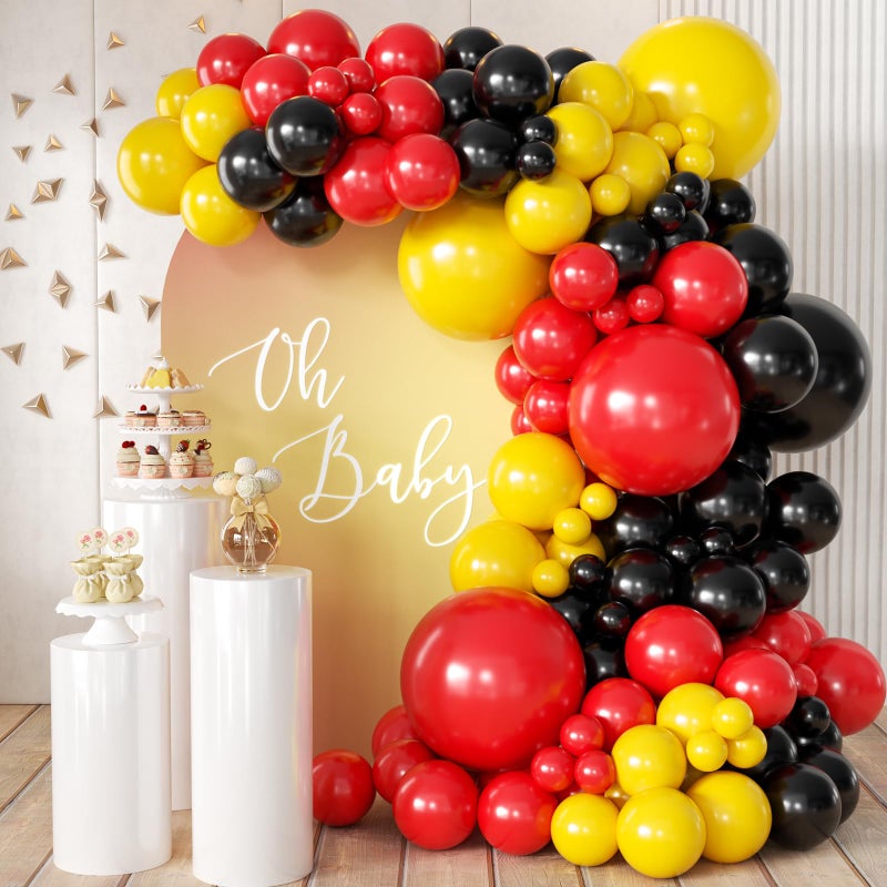 MEBAY Red Black Yellow Balloon Garland Arch Kit 155Pcs Latex Balloons Different Size 18 12 10 5 inch for Cartoon Game Baby Shower Birthday Party Supplies - Image 3