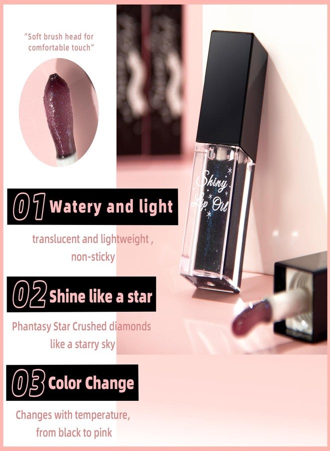Easilydays Black Color Changing Lip Oil, Magic Shimmer Tinted Lip Gloss Plumping Glitter Big Brush Ph Changing Lip Oil, Longlasting Nourishing Lip Glow Oil Non-Sticky Lip Balm for Lip Care&Dry Lips - Image 5
