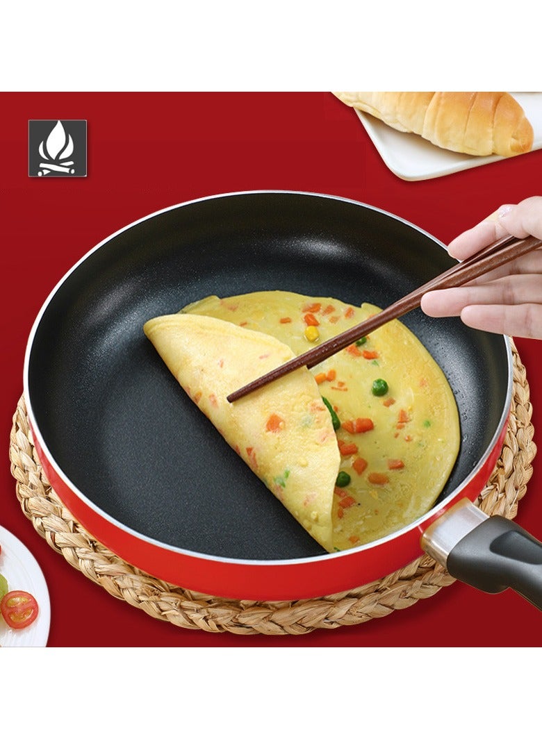 مقلاة ألمنيوم 28×7.5 سم، أحمر (سطح غير لاصق، طهي موفر للطاقة، متوافق مع المواقد الكهربائية والسيراميك الزجاجي والغاز والحث | مقابض بلمسة نهائية خشبية، أغطية زجاجية مقواة، خالية من حمض بيرفلورو الأوكتانويك | مقلاة مع غطاء مقلاة شواء أدوات المطبخ) - Image 4