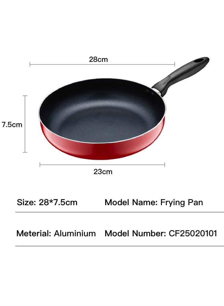 مقلاة ألمنيوم 28×7.5 سم، أحمر (سطح غير لاصق، طهي موفر للطاقة، متوافق مع المواقد الكهربائية والسيراميك الزجاجي والغاز والحث | مقابض بلمسة نهائية خشبية، أغطية زجاجية مقواة، خالية من حمض بيرفلورو الأوكتانويك | مقلاة مع غطاء مقلاة شواء أدوات المطبخ) - Image 5