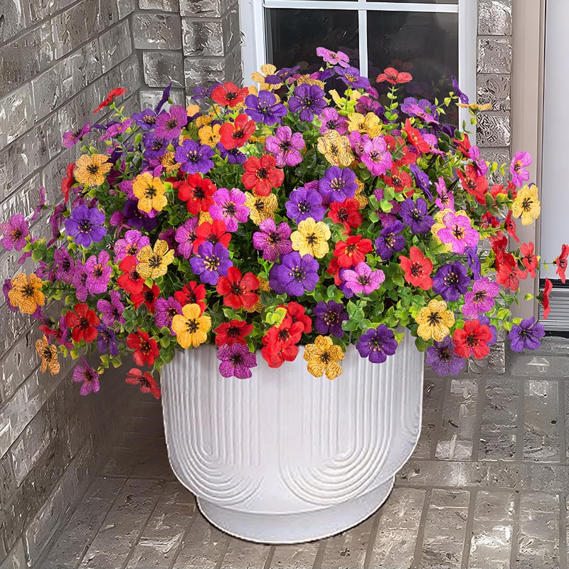 Ammyoo Artificial Flowers for Outdoors Potted Spring Decor 12 Bundles Fake Summer Daisy with Realistic Eucalyptus Leaves Faux Plants for Greenery Boxwood Porch Patio Garden Pot Lawn - Image 2