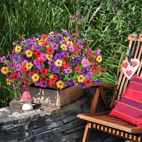 Ammyoo Artificial Flowers for Outdoors Potted Spring Decor 12 Bundles Fake Summer Daisy with Realistic Eucalyptus Leaves Faux Plants for Greenery Boxwood Porch Patio Garden Pot Lawn - Image 3
