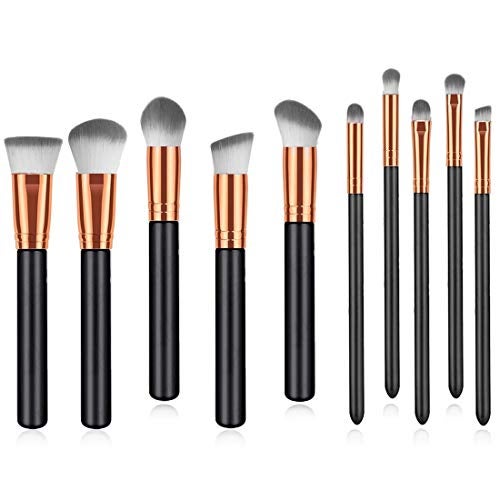 Adbeni Fiber Bristle Makeup Brushes- Black and Golden Set of 10 Piece Makeup Brush, Foundation Concealer Organizer Blending Blush Liquid Powder Cosmetics Brushes Tools - Image 1