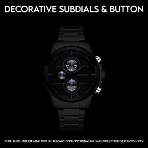 LONGBO Silver Business Casual Stainless Steel Decorative Subdials Luminous Hands Big Black Dial Scratch Resistant Waterproof Analogue Watch for Men and Boys - Image 3