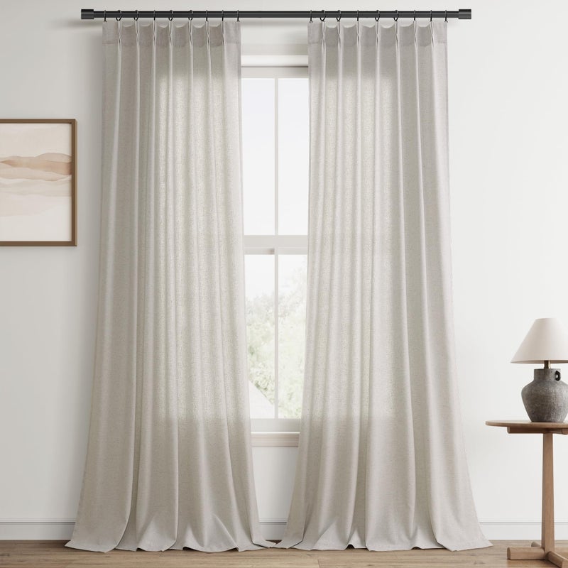 Aersas Silver Pinch Pleat Linen Curtains 96 Inch Length 2 Panels Set for Bedroom Dinging Room Semi Sheer Boho Farmhouse Neutral Window Curtains 96 Inches Long for Living Room Nursery 40x96 - Image 1