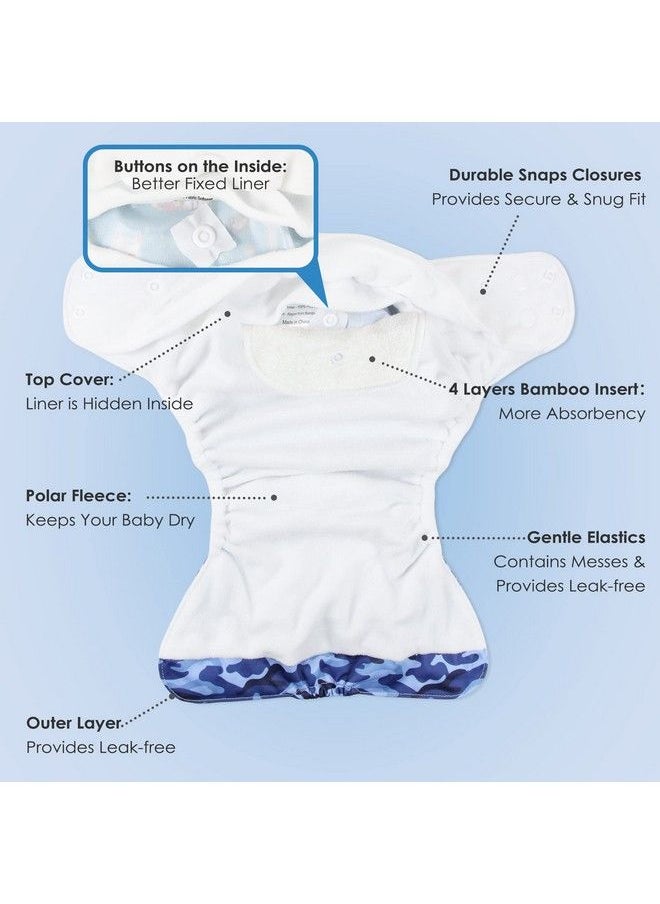 Wegreeco - Washable Reusable Baby Cloth Pocket Diapers 5 Pack + 5 Bamboo Inserts (Camo & Plaid) One Size - Image 1