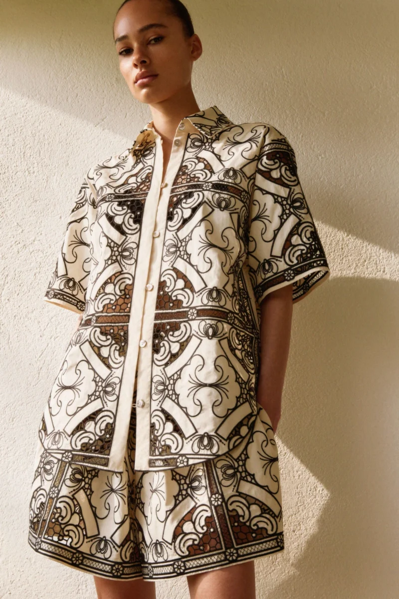 H&M Embroidered paper bag shorts