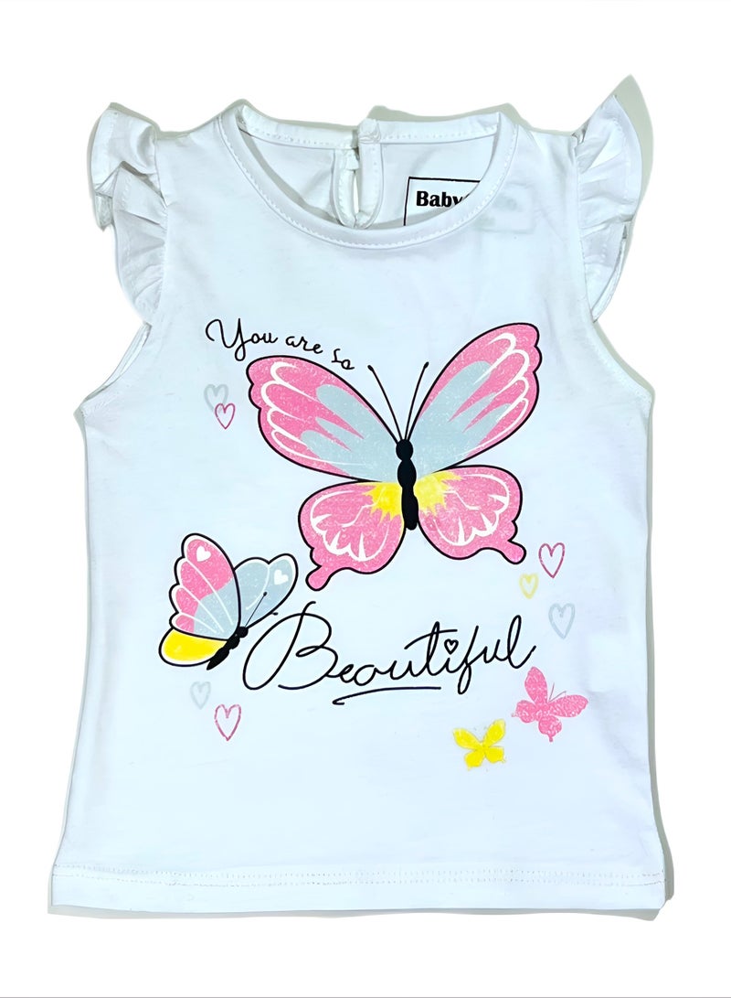 Baby Co. Butterfly Graphic White Cotton T-shirt - Image 1