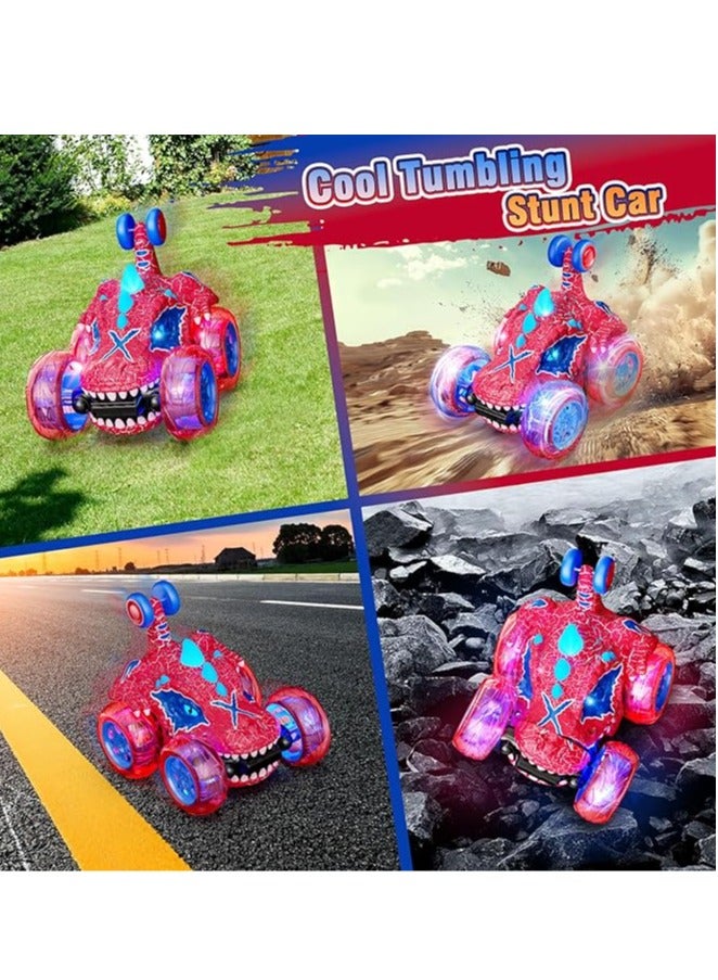 Carsky Remote Control Car RC Cars for Boy 360°Stunt Rotation 4WD Remote Cars for Kids 3-6 Double Sided Dinosaur Toy with Lights,2.4GHz Electric Toy Car,Easter Birthday Gift for 3 4 5 6 Year Old Boy - Image 5
