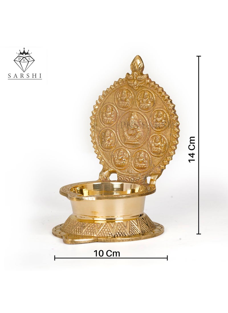 PKS SARSHI PKS SARSHI Ashtalakshmi Brass Oil Lamp No3 Handcrafted Indian Diya for Pooja Temple and Home Decor Traditional Brass Deepam  - Image 3