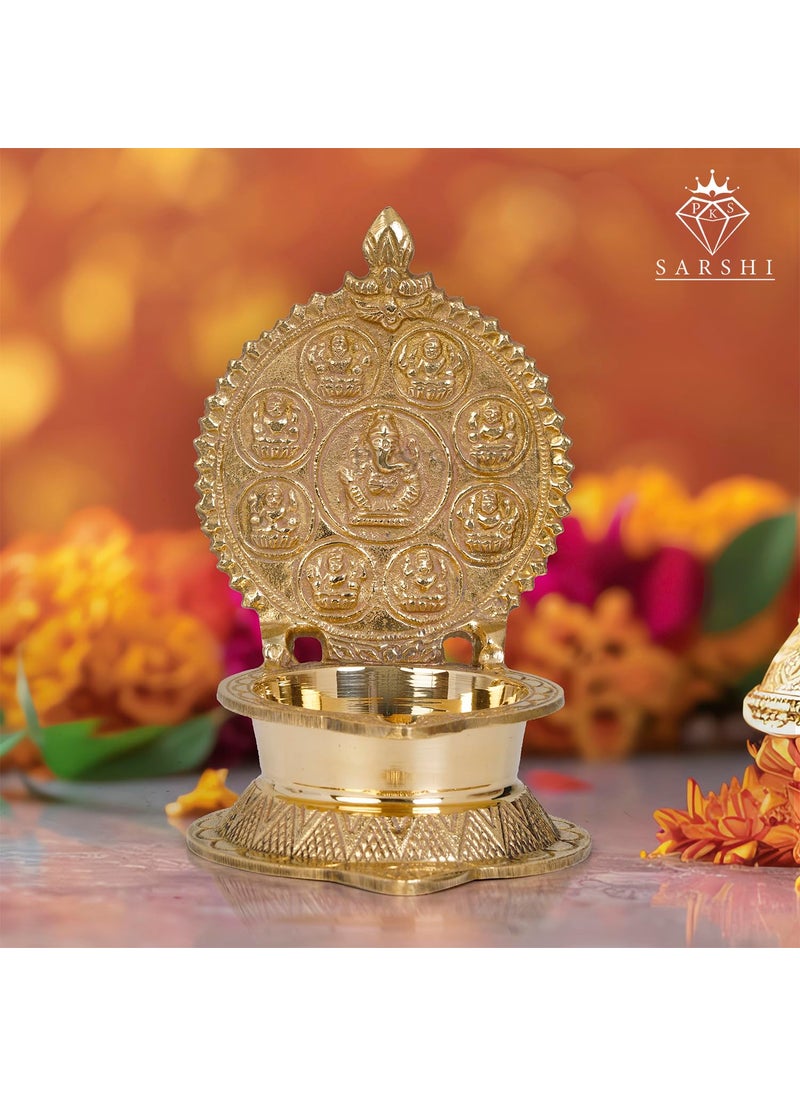 PKS SARSHI PKS SARSHI Ashtalakshmi Brass Oil Lamp No3 Handcrafted Indian Diya for Pooja Temple and Home Decor Traditional Brass Deepam  - Image 2