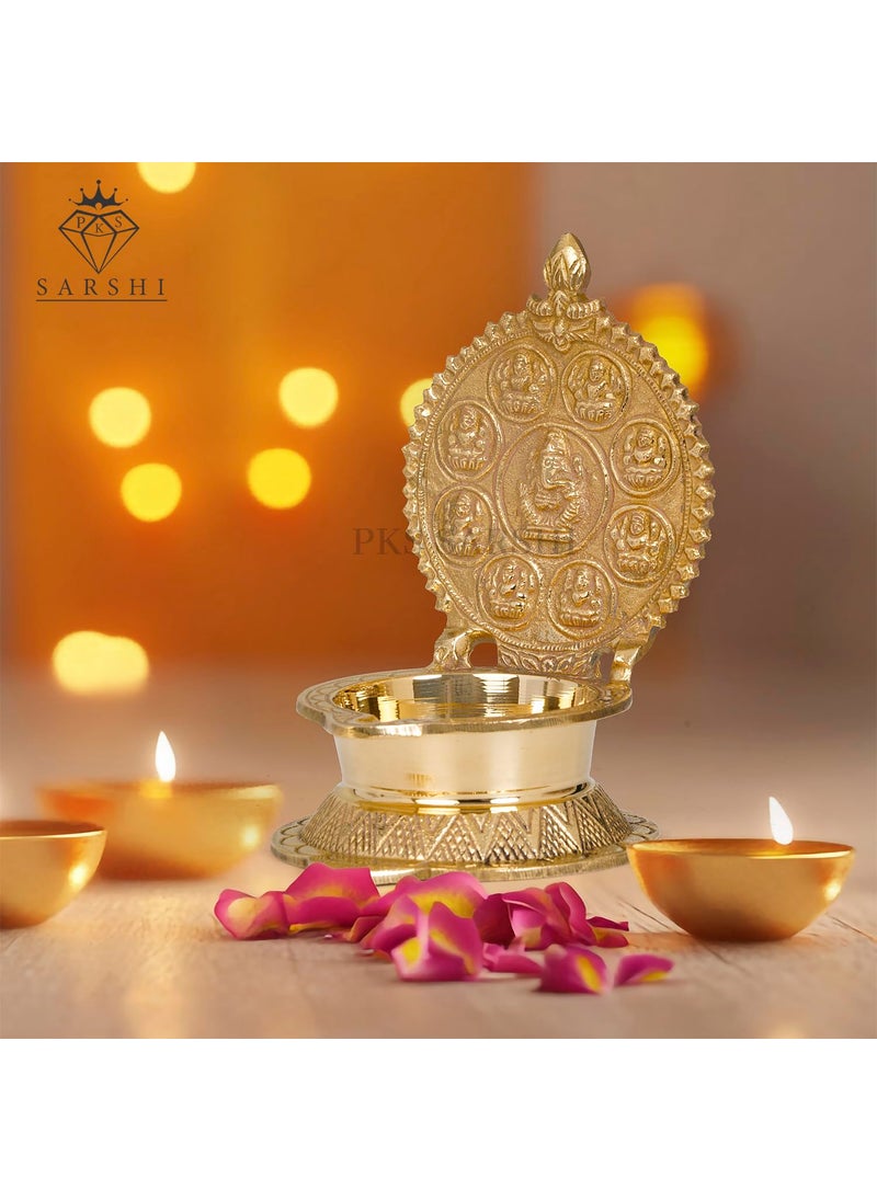 PKS SARSHI PKS SARSHI Ashtalakshmi Brass Oil Lamp No3 Handcrafted Indian Diya for Pooja Temple and Home Decor Traditional Brass Deepam  - Image 4