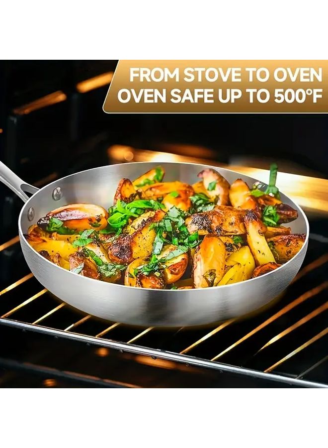 3 Pieces Stainless Steel Frying Pan Set Three Layer Professional Kitchen Cookware Induction Compatible Mirror Polished Chef Pan 8 10 12 Inch Oven Dishwasher Safe Non Stick Cooking Pots - Image 4