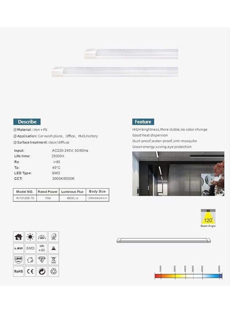 LED Dustproof | Tube Light | 4FT 70W | White 6500K | Easy Installed on Ceiling | Wall | Garage Light | Under Cabinet Light | LED Shop Light ( 2 Pack) - Image 4