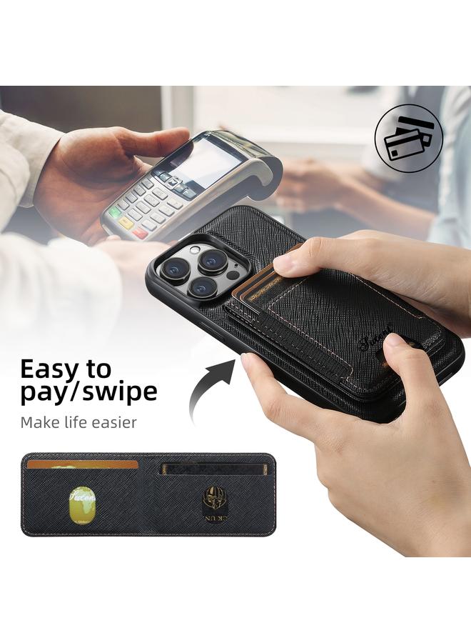 Suteni Case For iPhone 15 Pro Max H17 Cross Grain Leather MagSafe Detachable Wallet Phone Case - Image 2