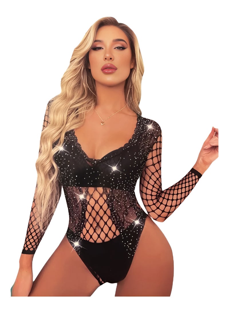 4basix Women’s Body Stocking Lingerie – Seamless Fishnet Mesh Bodystocking Teddy Bodysuit, Stretchable One Size Nightwear Sexy Lingerie for Comfortable & Flattering Fit - Image 1
