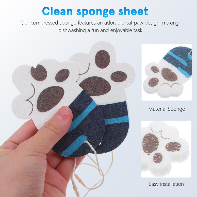 Reusable Soft Absorbent Cat Paw Kitchen Sponges Navy Blue With Hanging Lanyard - Image 4