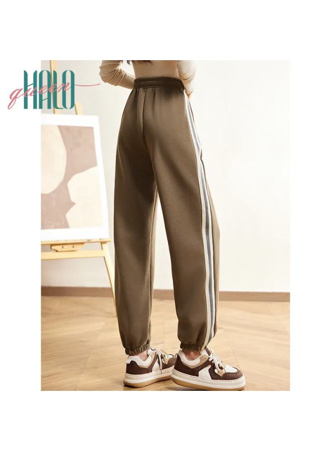 HALOQUEEN Halo Queen Women's Casual Pants With Drawstring Elastic Waist, Striped Contrasting Color, Tapered Leg, Loose Comfortable Sweatpants, New Product H143r1009 - Image 4