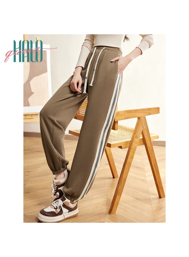 HALOQUEEN Halo Queen Women's Casual Pants With Drawstring Elastic Waist, Striped Contrasting Color, Tapered Leg, Loose Comfortable Sweatpants, New Product H143r1009 - Image 1