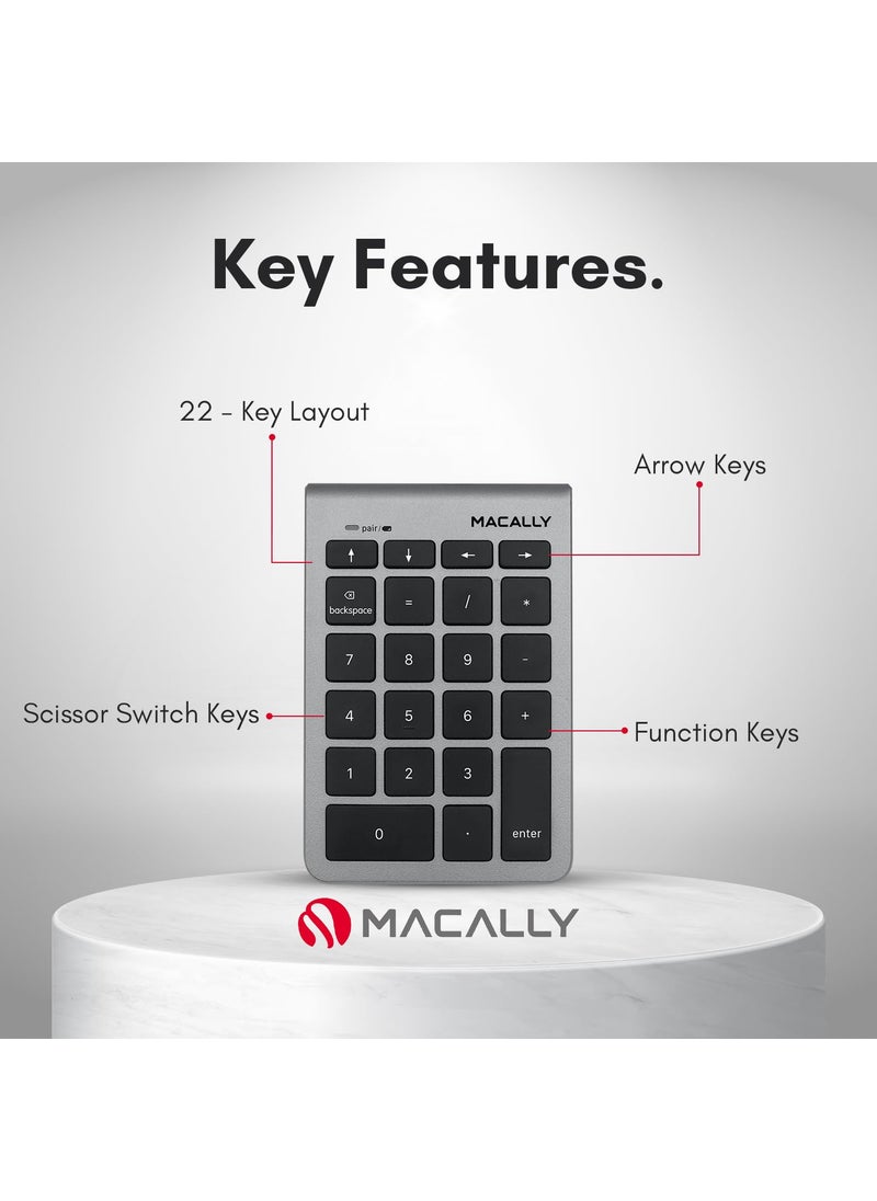 MACALLY Macally 22 Keys Bluetooth Wireless Number Pad for Laptop and Desktop -10 Key Bluetooth Numeric Keypad with Arrow Keys for Easy Data Entry - Number Keypad for MacBook Pro Air, iMac, Apple, iPhone, iPad  - Image 3