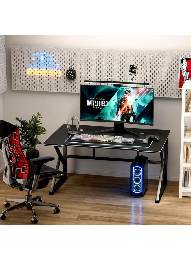 DubaiGallery طاولة ألعاب مع شريط LED بلوتوث ذكي متزامن مع الموسيقى طاولة كمبيوتر زاوية سطح ألياف الكربون محطة عمل لغرفة الألعاب المنزلية - Image 3