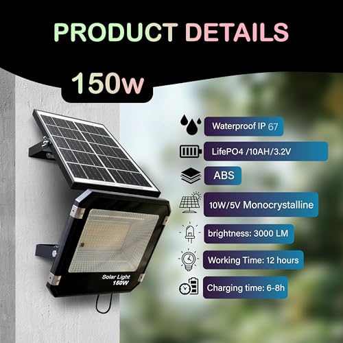 Homehop Solar Light Outdoor Home Waterproof 150 Watt Wireless Automatic Flood Led Wall Lamp for Pathway, Garden,Balcony,Lawn,Patio (10 Ah,ABS, Cool White) - Image 4