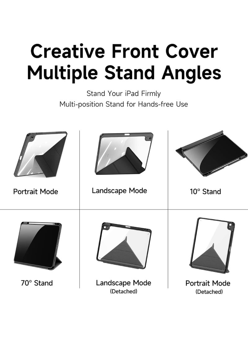 روك بو حافظة لجهاز iPad 11th A16 11 بوصة 2025 حافظة لجهاز iPad 10th 10.9 بوصة 2022 غطاء خلفي شفاف شفاف مع حامل قلم رصاص وغطاء حافظة مع خاصية السكون/التنشيط التلقائي - Image 3