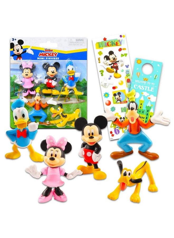 Classic Disney - Mickey And Friends Mini Figures 5 Pack Toy Bundle With Cupcake Topper Figurines Including Mickey Minnie More Plus Stickers (Disney Party Supplies) - Image 1