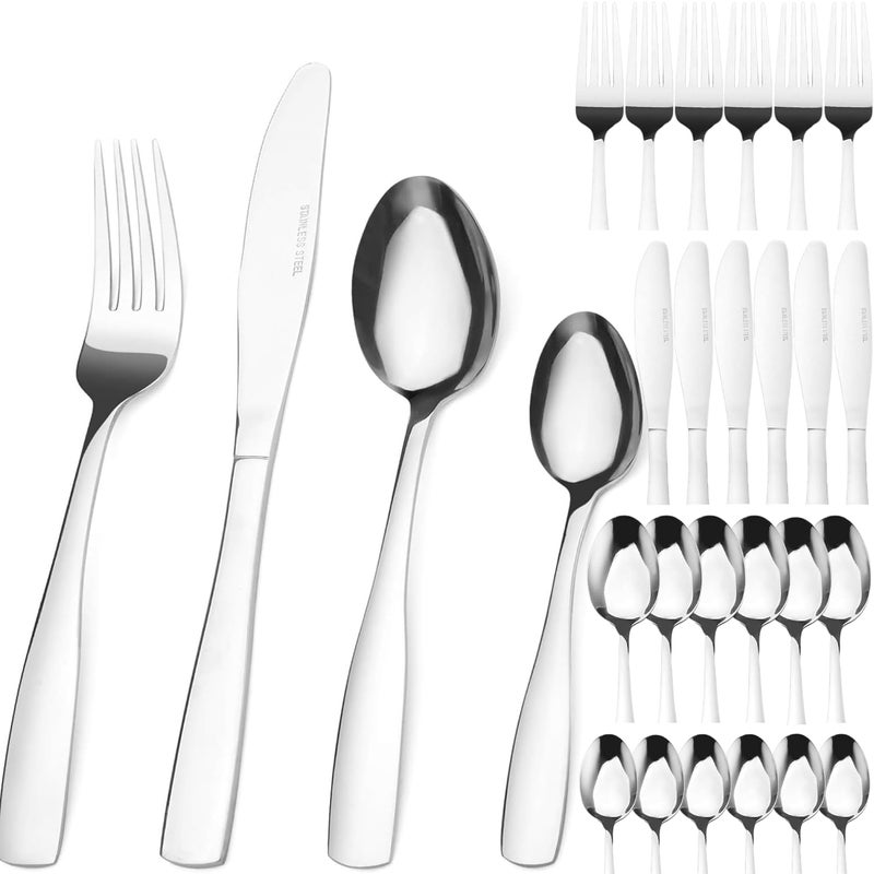 MYTHOS 24 Piece Cutlery Set Stainless Steel Flatware Service for 6 Tableware Silverware Set with Fork Knife Spoon for Home Restaurant Mirror Polished Dishwasher Safe Silver Set of 24 - Image 1