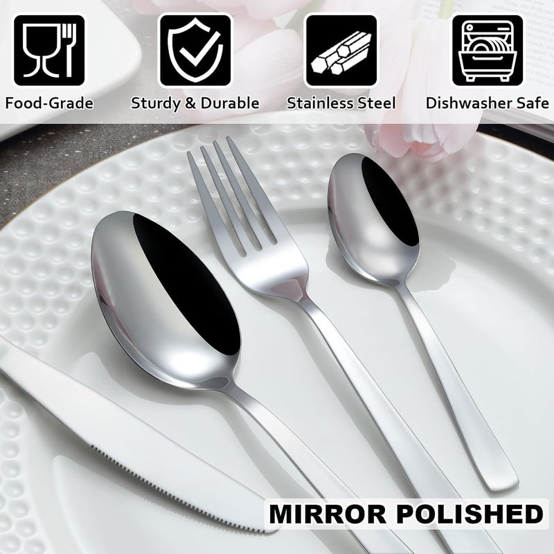 MYTHOS 24 Piece Cutlery Set Stainless Steel Flatware Service for 6 Tableware Silverware Set with Fork Knife Spoon for Home Restaurant Mirror Polished Dishwasher Safe Silver Set of 24 - Image 3