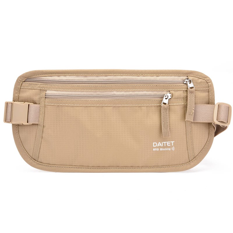 DAITET Money Belt - Passport Holder Secure Hidden Travel Wallet with RFID Blocking, Undercover Fanny Pack (Beige) - Image 1