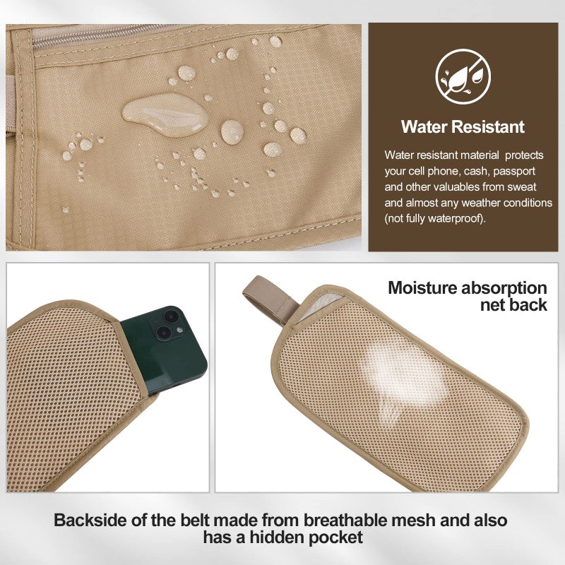 DAITET Money Belt - Passport Holder Secure Hidden Travel Wallet with RFID Blocking, Undercover Fanny Pack (Beige) - Image 3