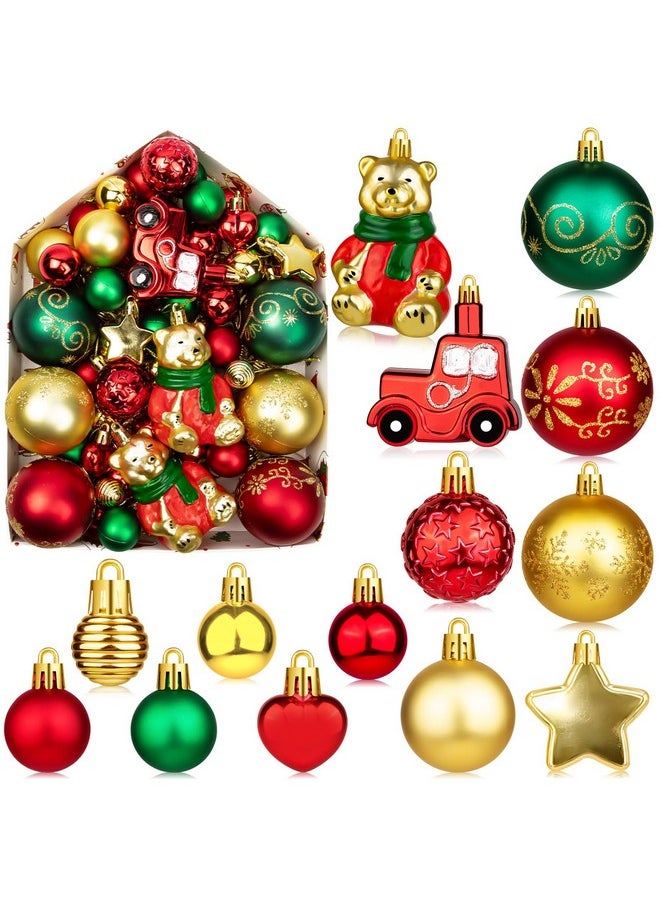 FFNIU 72Pcs Christmas Tree Ornaments Balls, Shatterproof Christmas Balls with Bears, Lights, Stars for Christmas Tree Home Office Decor Present for Christmas Party Wedding  - Image 1