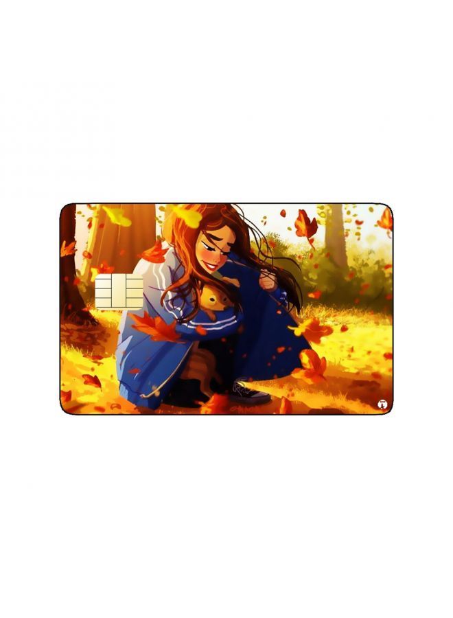 RKN PRINTED BANK CARD STICKER Cute Anime Girl Drawing In Autumn - Image 2