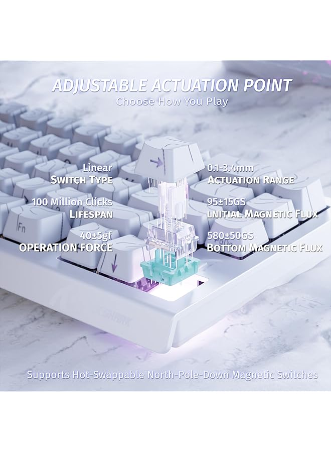 Attack Shark X68 He 8000Hz Rapid Trigger Keyboard 0.01 Mm Rt Accuracy Wired Rgb 60% Gaming Keyboard With Magnetic Switches Adjustable Actuation Snap Tap For Pc/Mac White Contours - Image 4