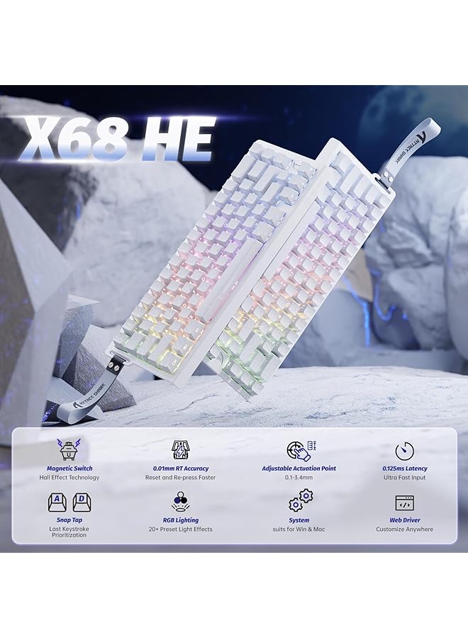 Attack Shark X68 He 8000Hz Rapid Trigger Keyboard 0.01 Mm Rt Accuracy Wired Rgb 60% Gaming Keyboard With Magnetic Switches Adjustable Actuation Snap Tap For Pc/Mac White Contours - Image 2