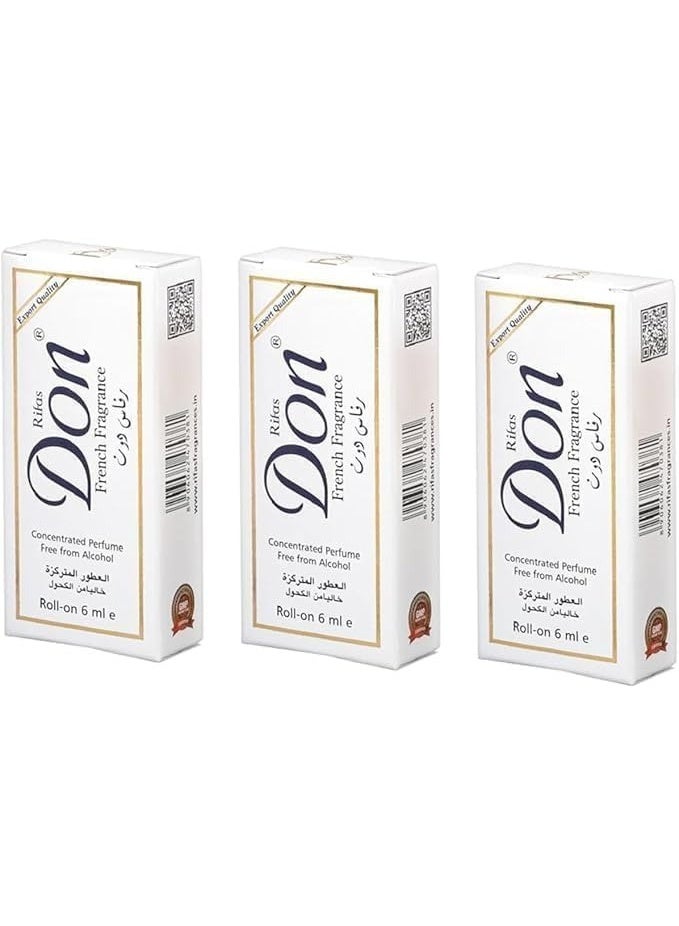 Don Don Ravas Don French Alcohol-Free Roll-On Perfume, 6ml, Set of 3 - Image 2