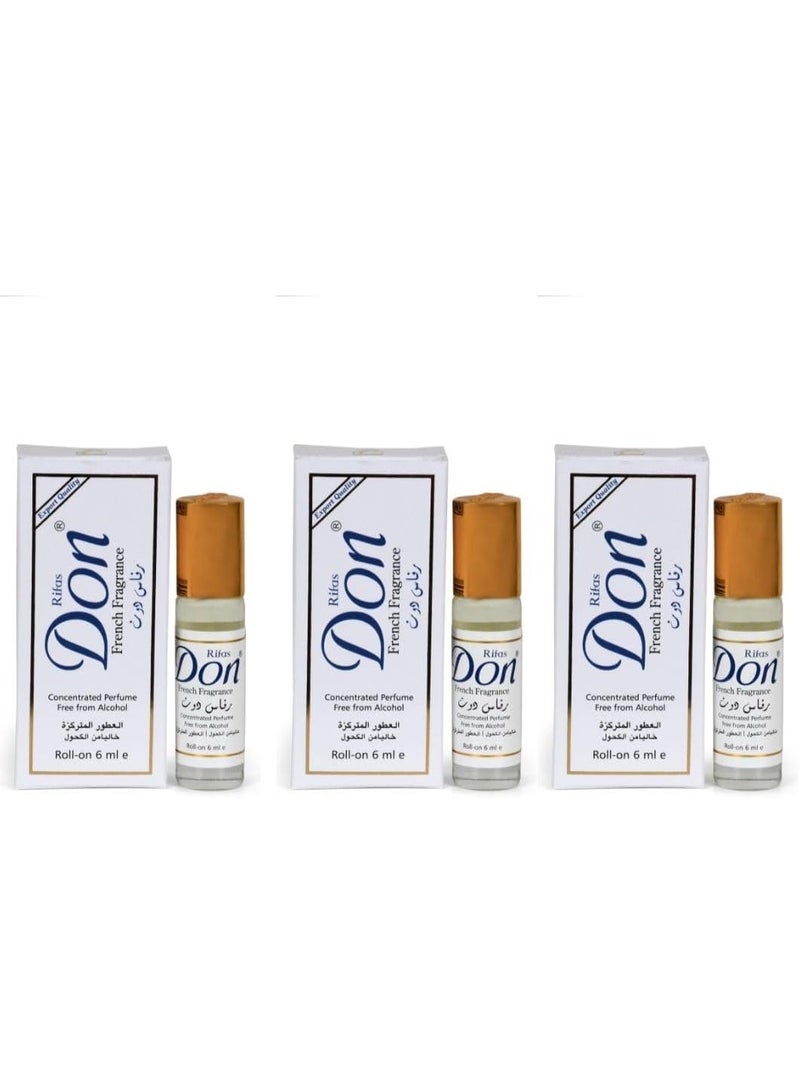Don Don Ravas Don French Alcohol-Free Roll-On Perfume, 6ml, Set of 3 - Image 1