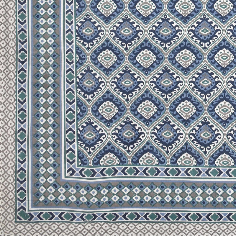 DE CAMA Since 1997 | 100% Cotton 300 TC Premium King Size Bedsheet for Double Bed (90 x 108 Inch) with 2 Pillow Covers Set (17 x 27 Inch) Designer Printed Bedsheet Set - Ikat Blue - Image 5