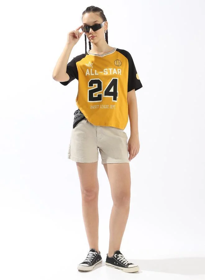 Hubberholme Women's Multicolour 100% Cotton Printed Boxy Fit T-Shirt