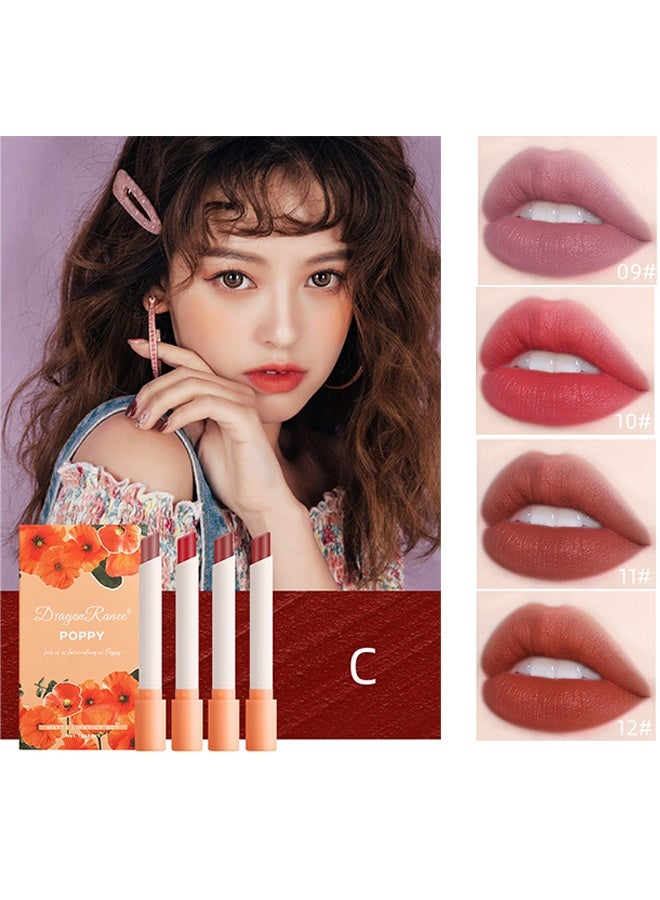 Dragon Ranee 4Pcs Matte Lipstick Set Moisture Lip Glossy Waterproof Long Lasting Lip liner Set Lipstick for Women Makeup （POPPY） - Image 3