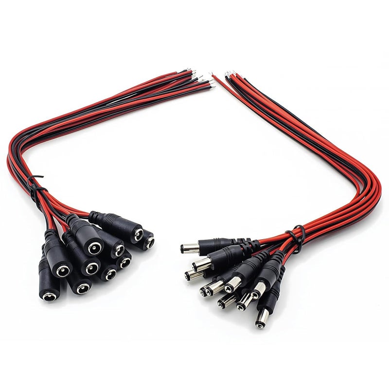 KEBILSHOP 10 Pairs DC Power Cable 12v 5a Plugs Male Female Connectors12 Volt dc Power Connector 55mm x 21mm 12vdc 18 AWG DC Power Pigtail Cable Wire byfor CCTV Security Camera and Lighting BLACK  - Image 5