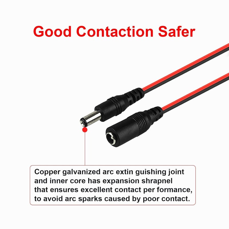 KEBILSHOP 10 Pairs DC Power Cable 12v 5a Plugs Male Female Connectors12 Volt dc Power Connector 55mm x 21mm 12vdc 18 AWG DC Power Pigtail Cable Wire byfor CCTV Security Camera and Lighting BLACK  - Image 2