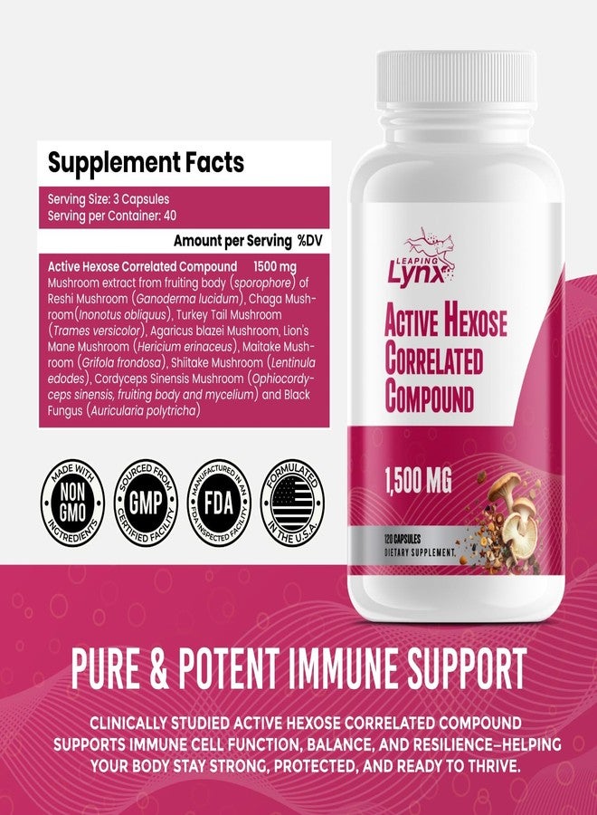 Leaping Lynx Active Hexose Correlated Compound 1500 mg, Clinically Studied Mushroom Extract for Immune System Support & Cellular Defense | 120 Capsules (40-Day Supply) | Non-GMO, Shiitake, Lion's Mane, Turkey Tail - Image 2