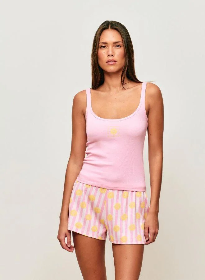 UNDIZ Ribbed jersey tank top with sun print