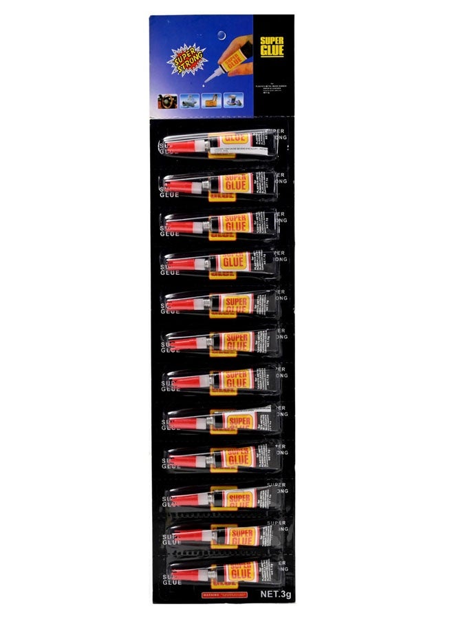 Super Glue - 12 Piece 3g - All Purpose Instant Dry Cyanoacrylate Based Adhesive with Precision Applicator for Various Materials - Ideal for Metal, Plastic, Rubber, Glass, Leather, and Wood - Image 1