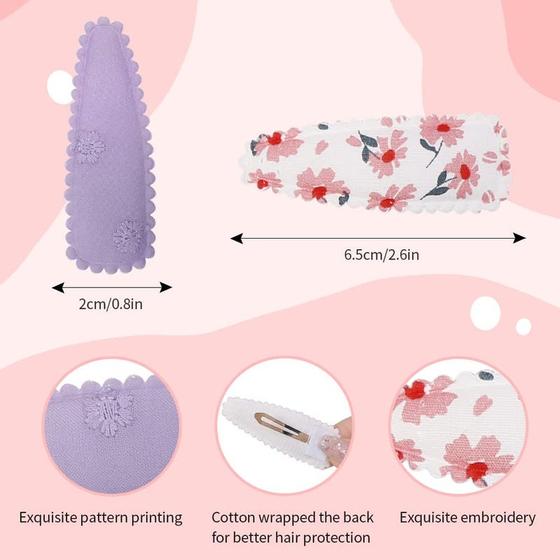 Yanwenx 20 Pcs Girl Hair Clips Floral Print Toddler Hair Clips Non Slip Wrapped Snap Hairpins for Kids Barrettes Hair Accessories for Baby Toddler Girls (Light Color) - Image 2