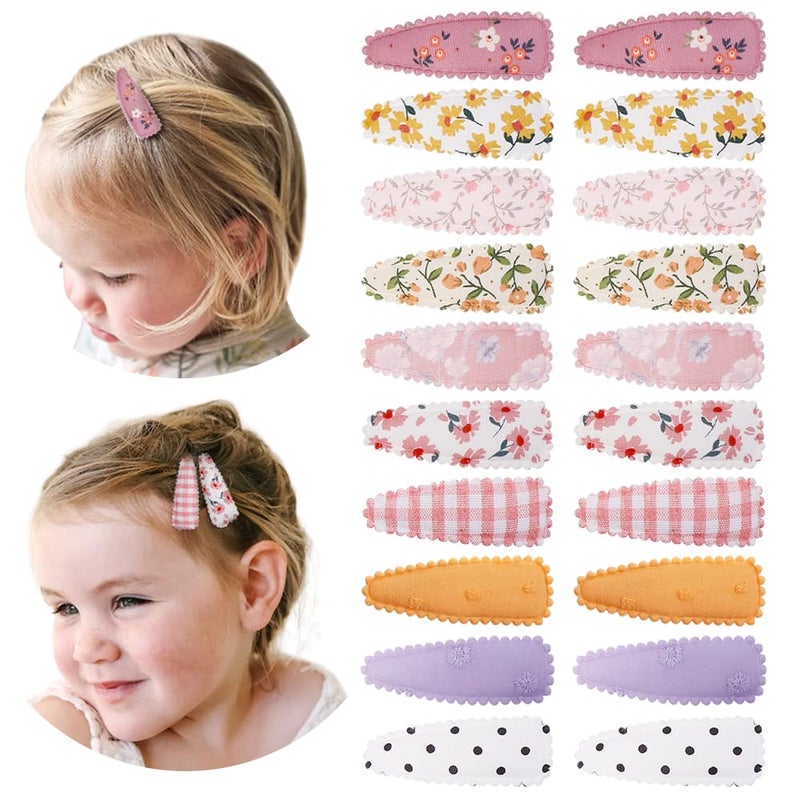 Yanwenx 20 Pcs Girl Hair Clips Floral Print Toddler Hair Clips Non Slip Wrapped Snap Hairpins for Kids Barrettes Hair Accessories for Baby Toddler Girls (Light Color) - Image 1