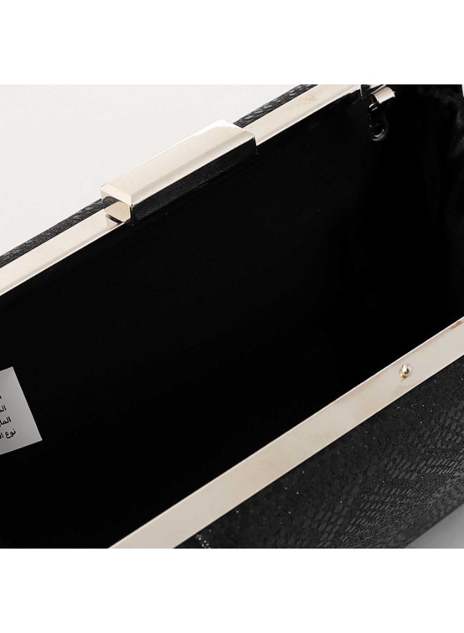 Mr.joe Mr Joe Elegant Black Textured Hard case Clutch with Chain Strap -4147 - Image 4